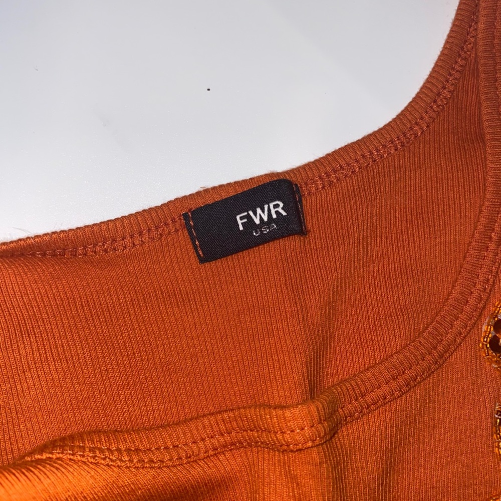 Orange Ribbed Tank Top W/ Flower - Picture 4 of 4